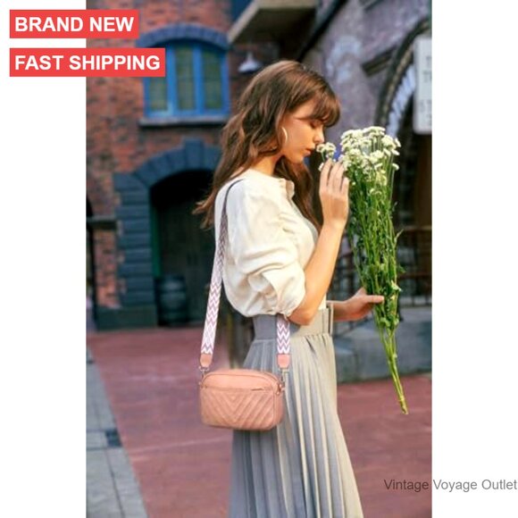 Quilted Vegan Leather Crossbody Bag with Wide Adjustable Strap - Picture 3 of 7